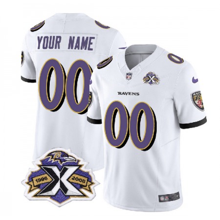 Men's Baltimore Ravens Active Player Custom White 2023 F.U.S.E With Patch Throwback Vapor Limited Jersey