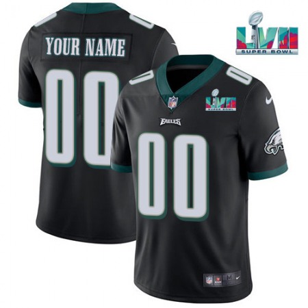 Men's Philadelphia Eagles Customized Black Super Bowl LVII Patch Vapor Untouchable Limited Stitched Jersey