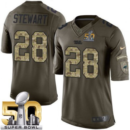 Nike Panthers #28 Jonathan Stewart Green Super Bowl 50 Youth Stitched NFL Limited Salute to Service Jersey