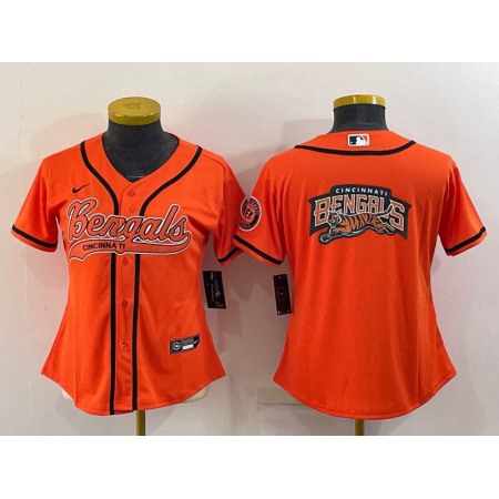 Youth Cincinnati Bengals Orange Team Big Logo With Patch Cool Base Stitched Baseball Jersey