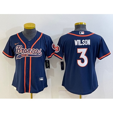 Youth Denver Broncos #3 Russell Wilson Navy With Patch Cool Base Stitched Baseball Jersey