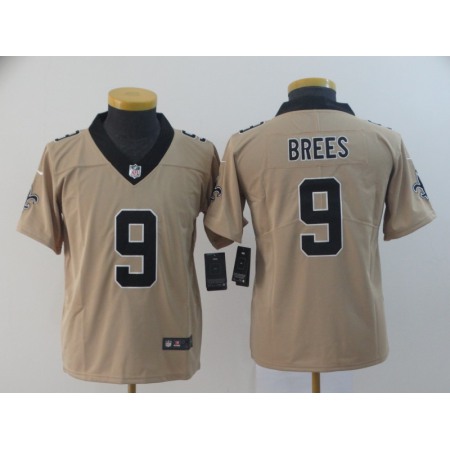 Youth New Orleans Saints #9 Drew Brees Gold Inverted Legend Stitched NFL Jersey