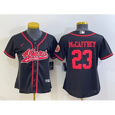 Youth San Francisco 49ers #23 Christian McCaffrey Black With Patch Cool Base Stitched Baseball Jersey