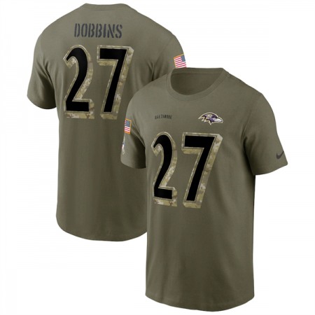 Men's Baltimore Ravens #27 J.K. Dobbins 2022 Olive Salute to Service T-Shirt