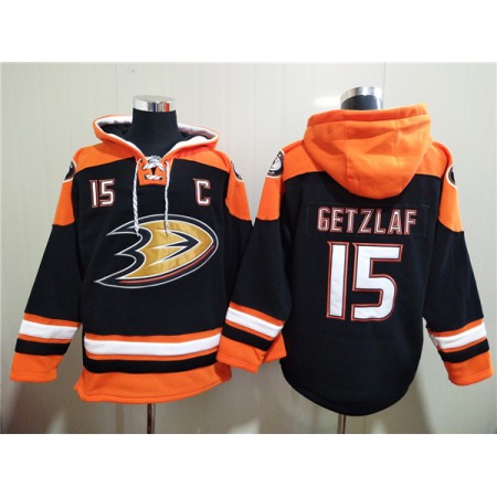 Men's Anaheim Ducks #15 Ryan Getzlaf Black Ageless Must-Have Lace-Up Pullover Hoodie