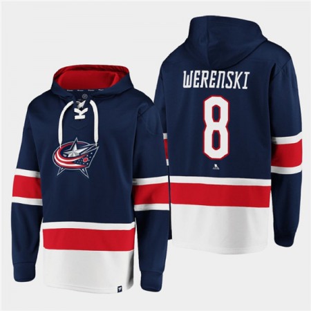 Men's Columbus Blue Jackets #8 Zach Werenski Navy All Stitched Sweatshirt Hoodie