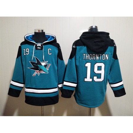 Men's San Jose Sharks #19 Joe Thornton Teal Ageless Must-Have Lace-Up Pullover Hoodie