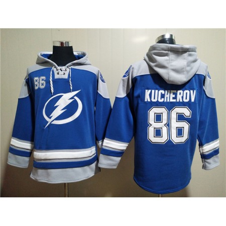 Men's Tampa Bay Lightning #86 Nikita Kucherov Blue Ageless Must-Have Lace-Up Pullover Hoodie