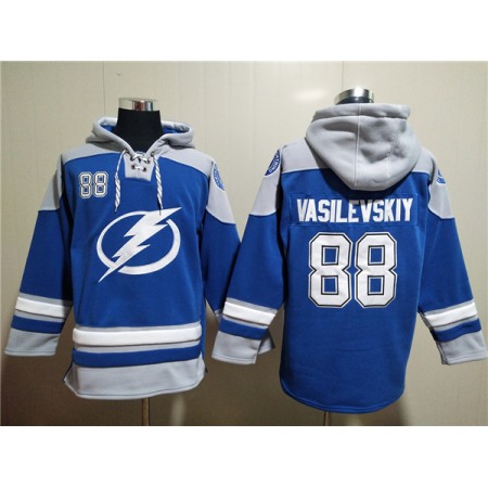 Men's Tampa Bay Lightning #88 Andrei Vasilevskiy Blue Ageless Must-Have Lace-Up Pullover Hoodie