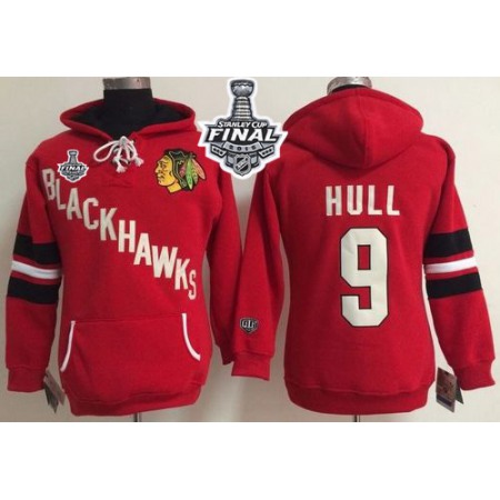 Chicago Blackhawks #9 Bobby Hull Red Women's Old Time Heidi 2015 Stanley Cup NHL Hoodie