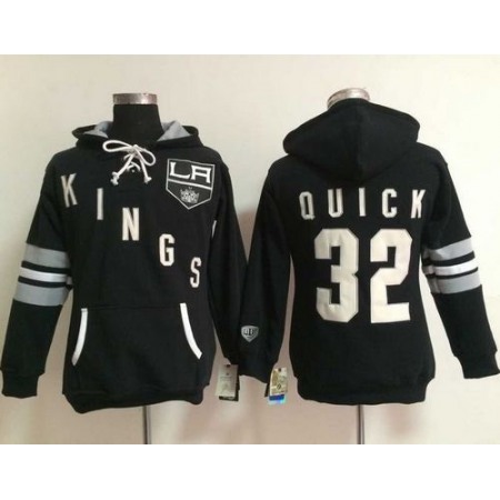 Los Angeles Kings #32 Jonathan Quick Black Women's Old Time Heidi Hoodie