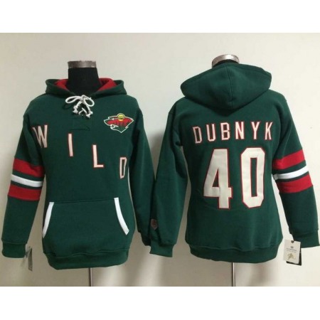 Minnesota Wild #40 Devan Dubnyk Green Women's Old Time Heidi NHL Hoodie