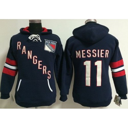 New York Rangers #11 Mark Messier Navy Blue Women's Old Time Heidi NHL Hoodie