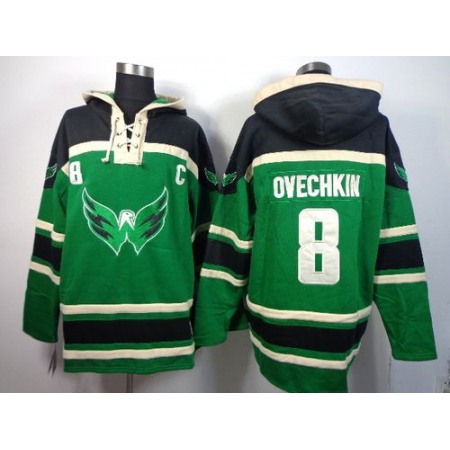 Capitals #8 Alex Ovechkin Green St. Patrick's Day McNary Lace Hoodie Stitched NHL Jersey