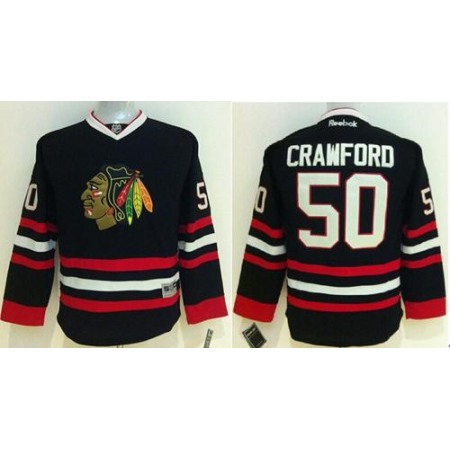 Blackhawks #50 Corey Crawford Black Stitched Youth NHL Jersey