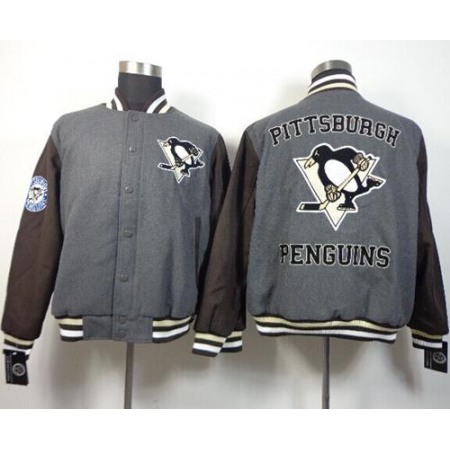 Pittsburgh Penguins Blank Satin Button-Up Grey NHL Jacket