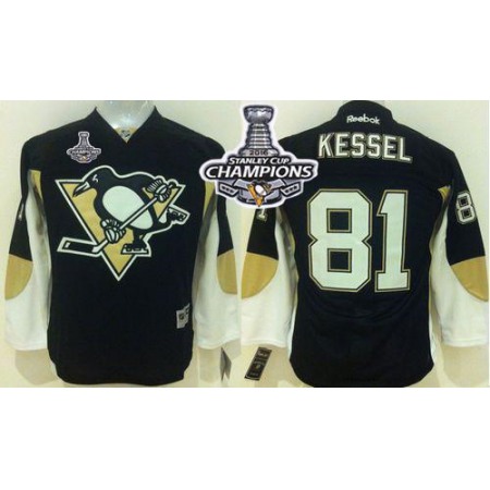 Penguins #81 Phil Kessel Black 2016 Stanley Cup Champions Stitched Youth NHL Jersey