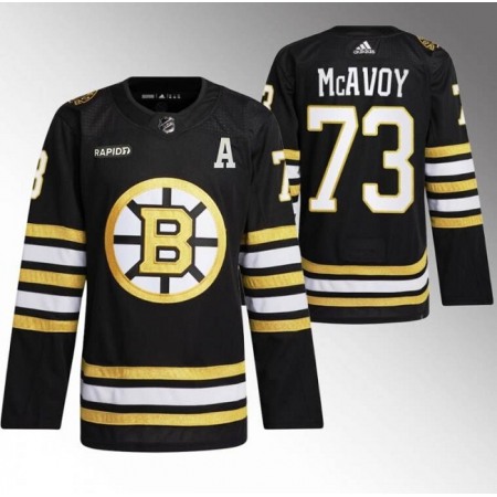 Men's Boston Bruins #73 Charlie McAvoy Black With Rapid7 Patch 100th Anniversary Stitched Jersey