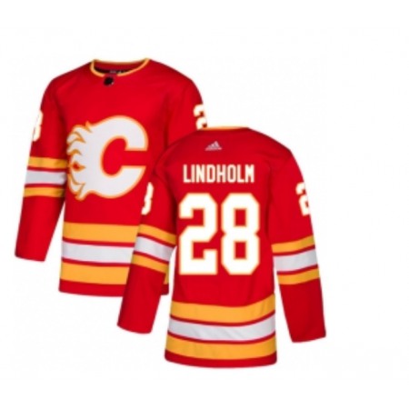 Men's Calgary Flames #28 Elias Lindholm Red Stitched NHL Jersey