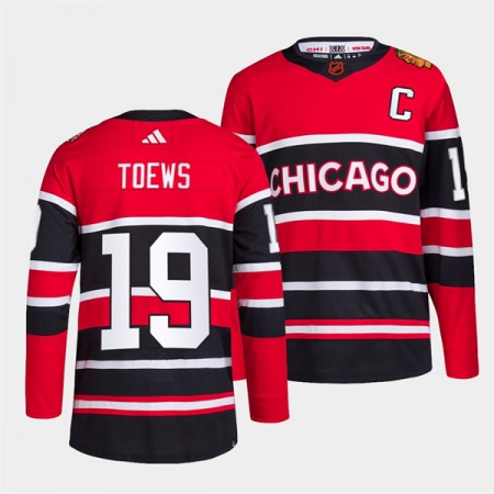 Men's Chicago Blackhawks #19 Jonathan Toews Red Black 2022-23 Reverse Retro Stitched Jersey