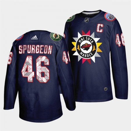 Men's Minnesota Wild #46 Jared Spurgeon 2021/22 Navy Native American Heritage Day Stitched Jersey