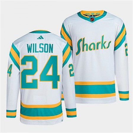 Men's San Jose Sharks #24 Doug Wilson White 2022-23 Reverse Retro Stitched Jersey