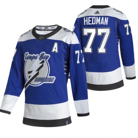 Men's Tampa Bay Lightning #77 Victor Hedman 2021 Blue Reverse Retro Stitched Jersey