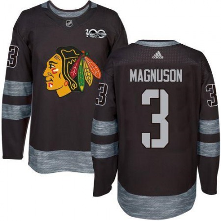 Blackhawks #3 Keith Magnuson Black 1917-2017 100th Anniversary Stitched NHL Jersey