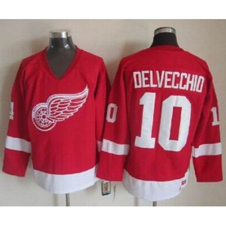 Red Wings #10 Alex Delvecchio Red CCM Throwback Stitched NHL Jersey