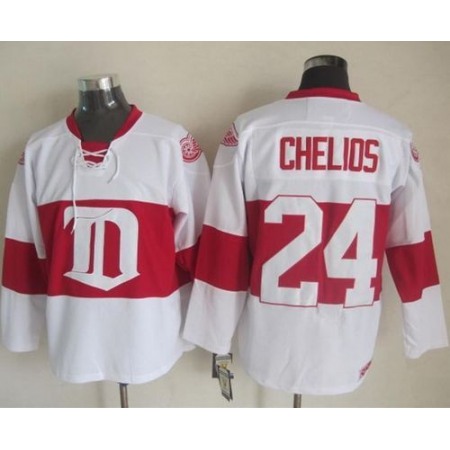 Red Wings #24 Chris Chelios White Winter Classic CCM Throwback Stitched NHL Jersey