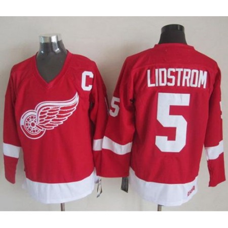 Red Wings #5 Nicklas Lidstrom Red CCM Throwback Stitched NHL Jersey