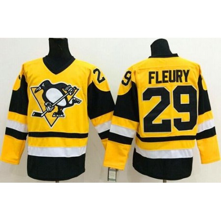 Penguins #29 Andre Fleury Yellow Throwback Stitched NHL Jersey