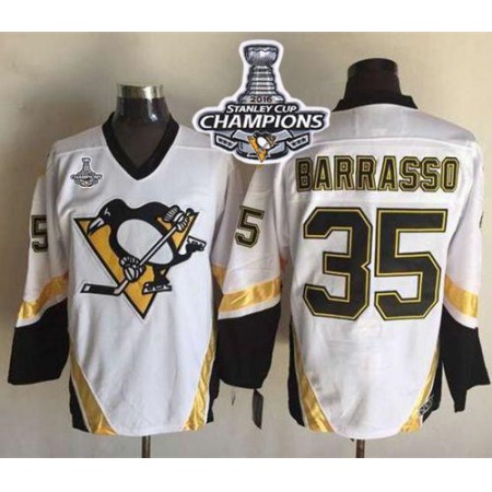 Penguins #35 Tom Barrasso White CCM Throwback 2016 Stanley Cup Champions Stitched NHL Jersey