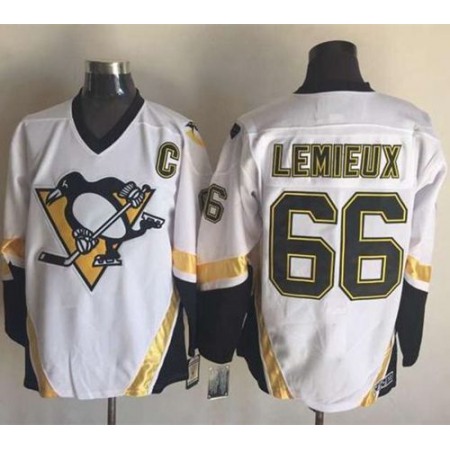 Penguins #66 Mario Lemieux White CCM Throwback Stitched NHL Jersey