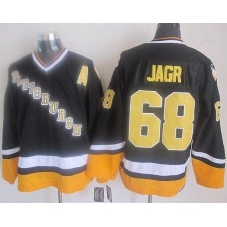 Penguins #68 Jaromir Jagr Black/Yellow CCM Throwback Stitched NHL Jersey