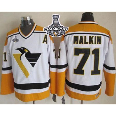 Penguins #71 Evgeni Malkin White/Yellow CCM Throwback 2016 Stanley Cup Champions Stitched NHL Jersey