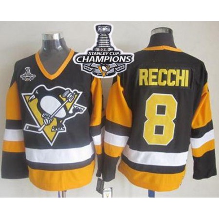 Penguins #8 Mark Recchi Black CCM Throwback 2016 Stanley Cup Champions Stitched NHL Jersey