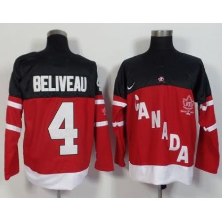 Olympic CA. #4 Jean Beliveau Red 100th Anniversary Stitched NHL Jersey