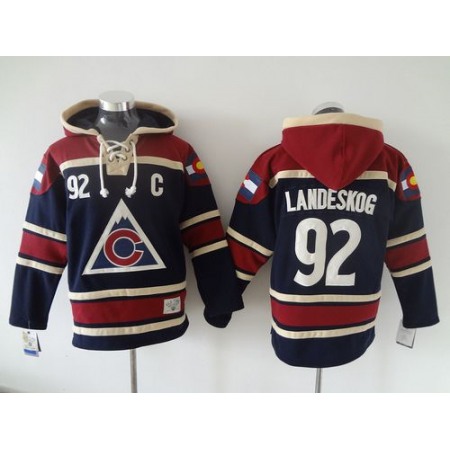 Avalanche #92 Gabriel Landeskog Navy Blue Sawyer Hooded Sweatshirt Stitched NHL Jersey