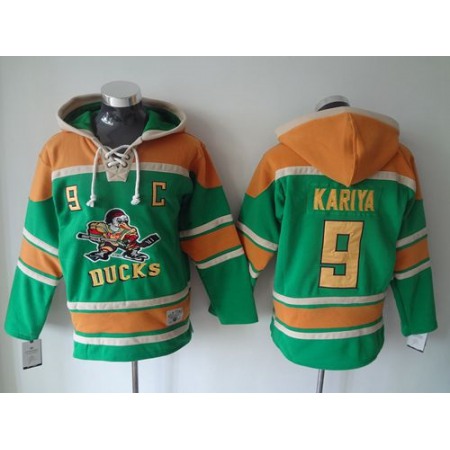 Ducks #9 Paul Kariya Green Sawyer Hooded Sweatshirt Stitched NHL Jersey