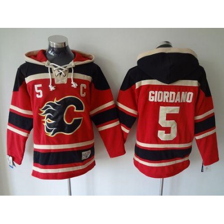 Flames #5 Mark Giordano Red Sawyer Hooded Sweatshirt Stitched NHL Jersey