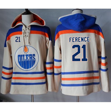 Oilers #21 Andrew Ference Cream Sawyer Hooded Sweatshirt Stitched NHL Jersey