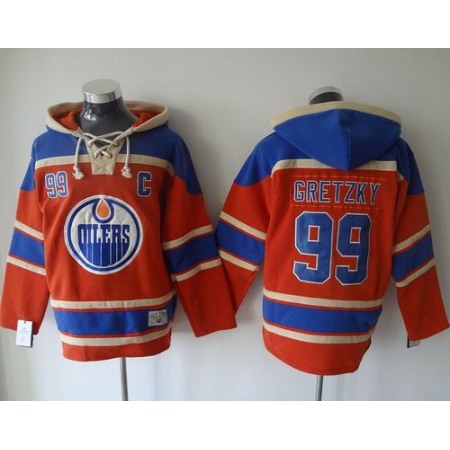 Oilers #99 Wayne Gretzky Orange Sawyer Hooded Sweatshirt Stitched NHL Jersey