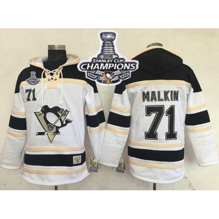 Penguins #71 Evgeni Malkin White Sawyer Hooded Sweatshirt 2016 Stanley Cup Champions Stitched NHL Jersey