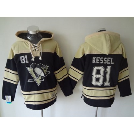 Penguins #81 Phil Kessel Black Sawyer Hooded Sweatshirt Stitched NHL Jersey