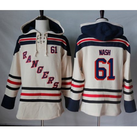 Rangers #61 Rick Nash Cream Sawyer Hooded Sweatshirt Stitched NHL Jersey