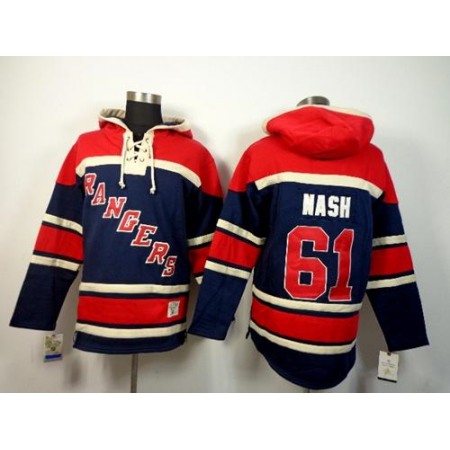 Rangers #61 Rick Nash Navy Blue Sawyer Hooded Sweatshirt Stitched NHL Jersey