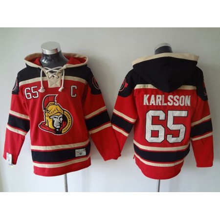 Senators #65 Erik Karlsson Red Sawyer Hooded Sweatshirt Stitched NHL Jersey